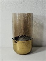 Vase Amber Glass gold tone bottom heavy piece