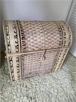 Small metal and wicker chest