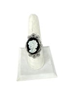 SIZE 9.5 .925 STERLING SILVER CAMEO WOMENS RING