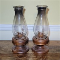 (2) Wooden Candlestick Lamps 12" tall