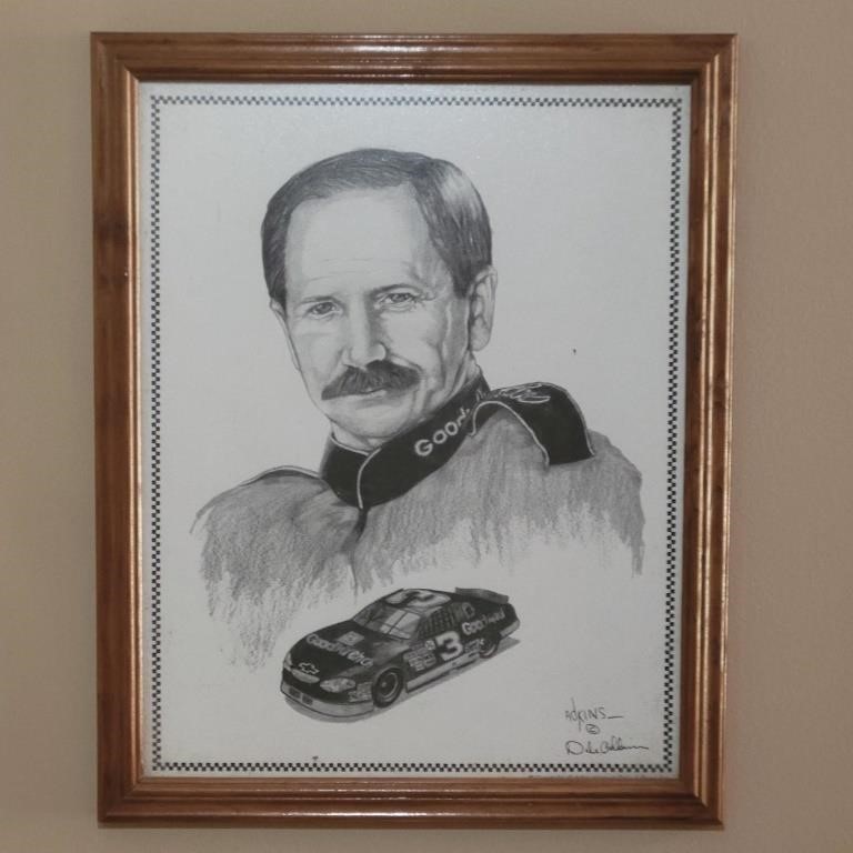 Dale Earnhardt Pencil Drawing Signed Adkins