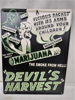 Devil's harvester metal sign 12x16