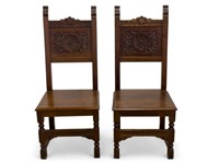 Spanish Influence Carved Side Chairs (Pair)
