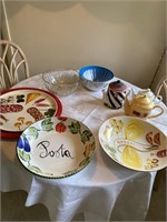 Pasta bowls, teapot , platter