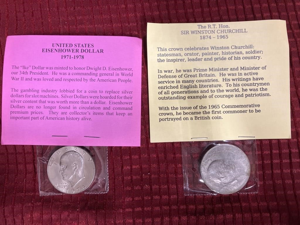 British 1965 Churchill coin & Eisenhower dollar