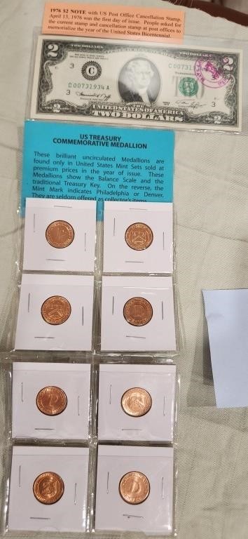 1976 $2 Note, US Treasury Commemorative Medallions