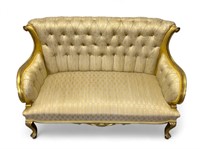 Antique Giltwood Tufted Settee and Chair