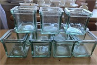 Lot of 13 Green Tint Glass Candleholders