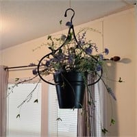 Hanging Metal Planter & Faux Flowers 26" T