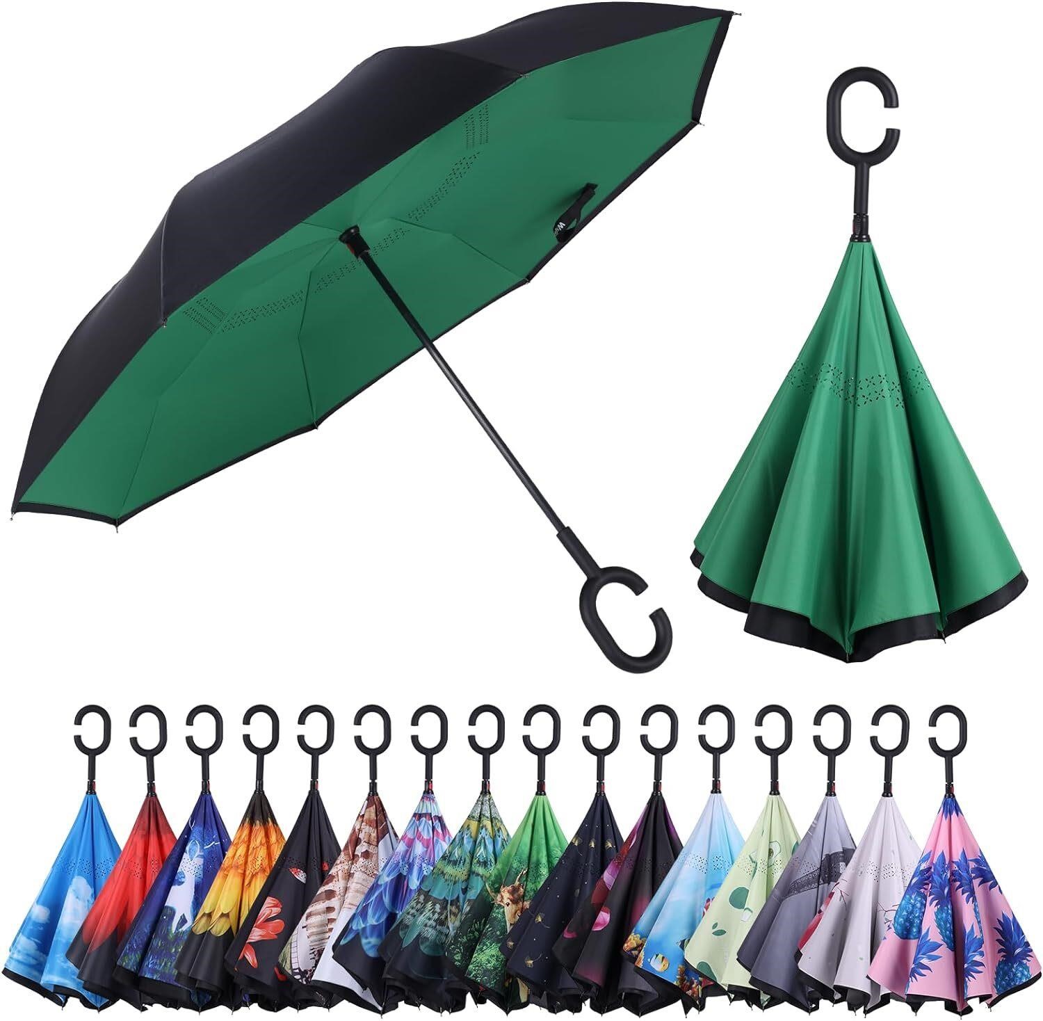 Inverted Reverse Umbrella, Windproof, Green