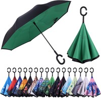 Inverted Reverse Umbrella, Windproof, Green