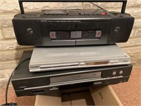 Hitachi, VCR Phillips, DVD player and a small