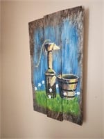 10x18 wood with painted country scene