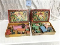 2 boxes of vintage tootsie toy furniture