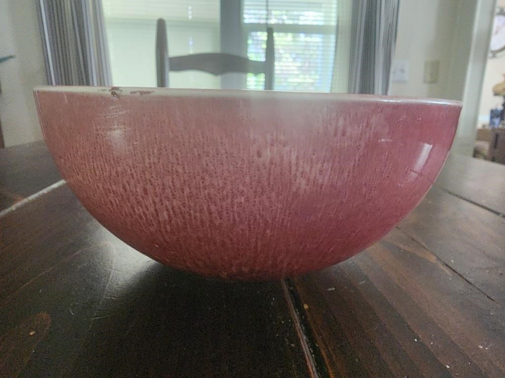Pink HULL POTTERY bowl 7" diameter, chips see