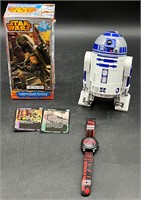 STAR WARS WATCH, PUZZLE, R2D2 & 2 TRADING CARDS