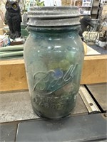 Antique blue ball perfect mason jar, full of