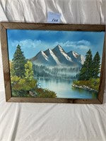 Oil Painting of Mountains + Water Scene Framed...