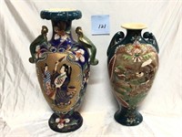 2 Handpainted Japanese Satsuma Ceramic Vases