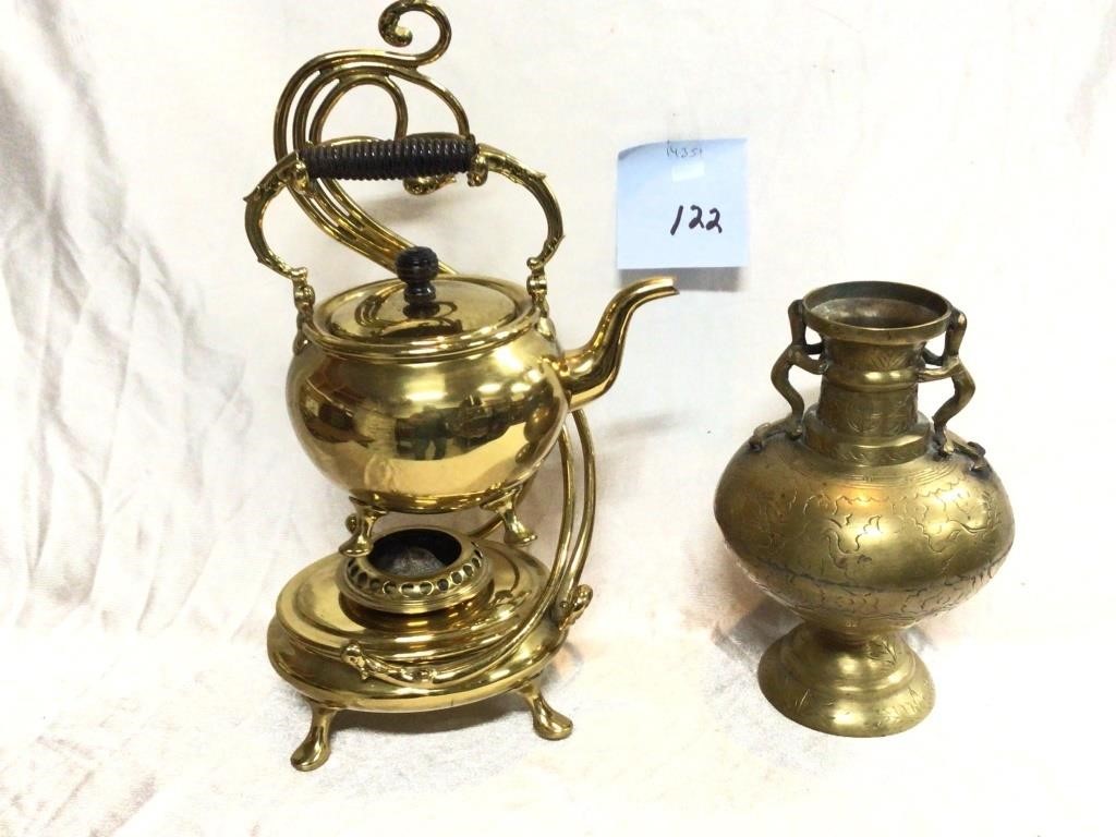 Vintage Brass Tea Warmer and Brass Vase
