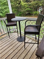 Bar height outdoor 2 chairs and table 40" tall.