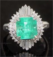 Platinum 3.58 ct Natural Emerald & Diamond Ring