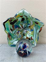 Glass Multi Color Bowl with Fish Paperweight