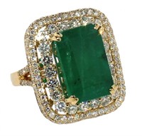 14kt Gold 10.95 ct GIA Emerald & Diamond Ring