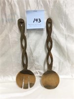 Twisted Handle Hand Carved Wood Spoon & Fork Set