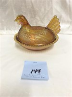 Gold Iridescent Carnival Glass Hen on Nest