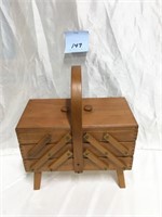 Vintage Accordion Three Tier Wood Sewing Box