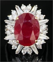 14kt Gold 13.67 ct Oval Ruby & Diamond Ring