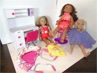 3 American Doll, Desk & Chairs