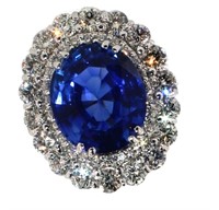 14k Gold 12.97 ct Oval Sapphire & Diamond Ring