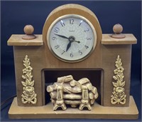 Mid Century United Electric Fireplace Clock