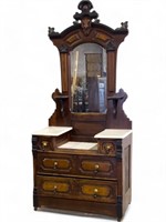 Victorian Softwood Dresser with Mirror & Marble