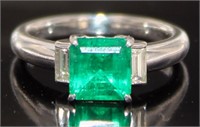 Platinum 1.90 ct Brilliant Emerald & Diamond Ring