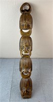 Vintage Carved Wood Tribal Faces Decor