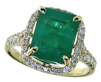 14k Gold 5.19 ct GIA Emerald & Diamond Ring