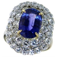 GIA Platinum 6.08 ct Sapphire & VVS Diamond Ring