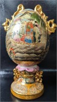 Large Hand Painted Porcelain Egg Marked Satsuma