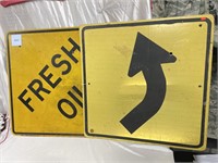 2 Metal Road Signs; "Fresh Oil" & Curve Sign.