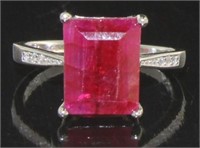 Natural Emerald Cut 4.09 ct Ruby Solitaire Ring