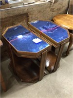 Pair of blue mirror top stands
