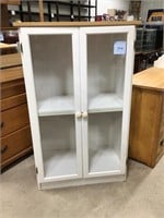 White cabinet w/ formica wood top 2 inner shelves