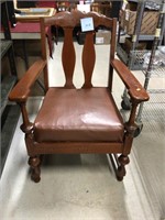 CHAIR W/BROWN VINYL SEAT - CRACKLE EFFECT ON WOOD