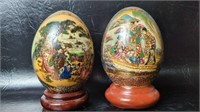 Two Satsuma Style Hand Painted Porcelain Eggs