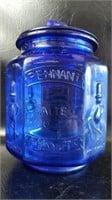 Large Planters Peanut Colbalt Blue Glass Jar W/