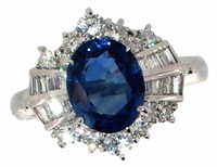 Platinum 3.55 ct Oval Sapphire & Diamond Ring