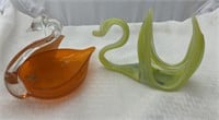 2 Glass Swans approx 7"L